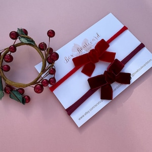 Burgundy & red velvet baby headband twin pack