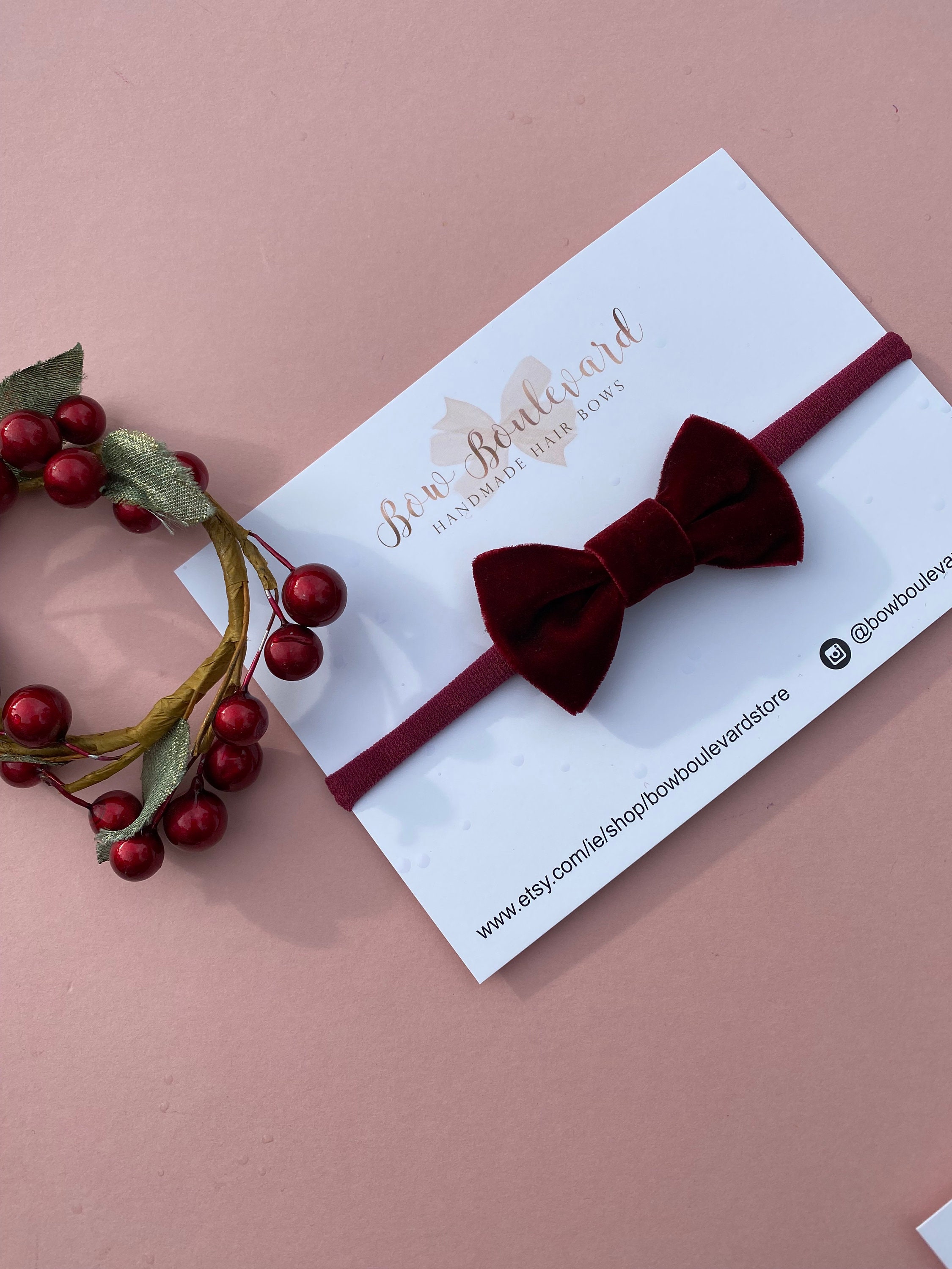 Dainty burgundy velvet headband