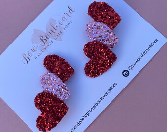 Red & pink sparkly heart clips