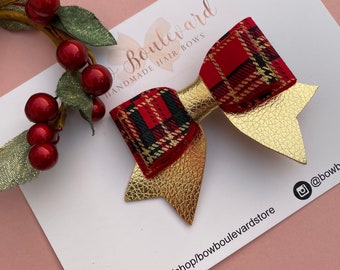 Red and gold tartan bow