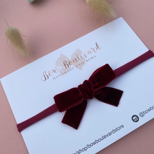 Burgundy velvet baby headband