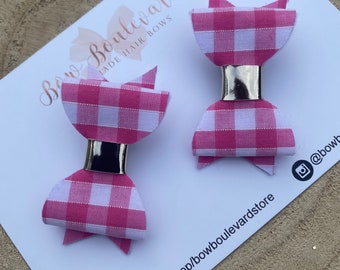 Pink gingham pigtail clips