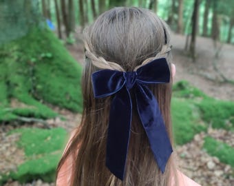 Navy velvet bow