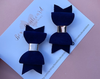 Navy blue velvet pigtail clips
