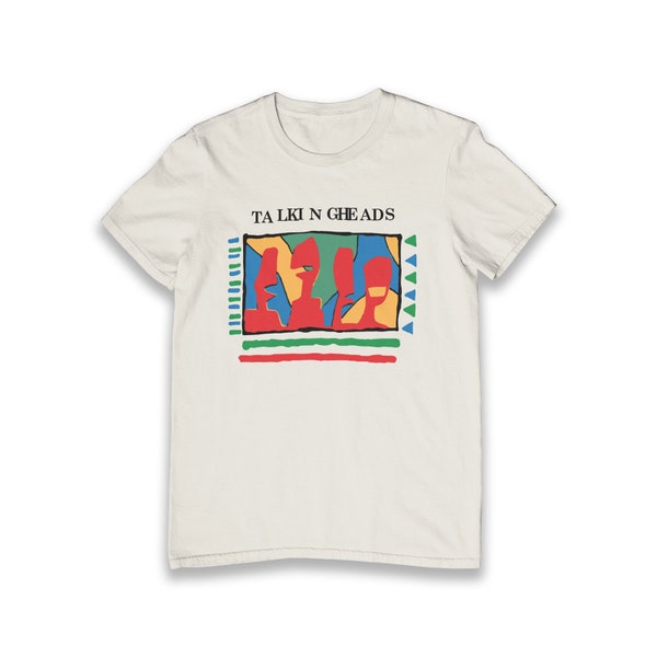 T-shirt bianca unisex con grafica vintage di Talking Heads