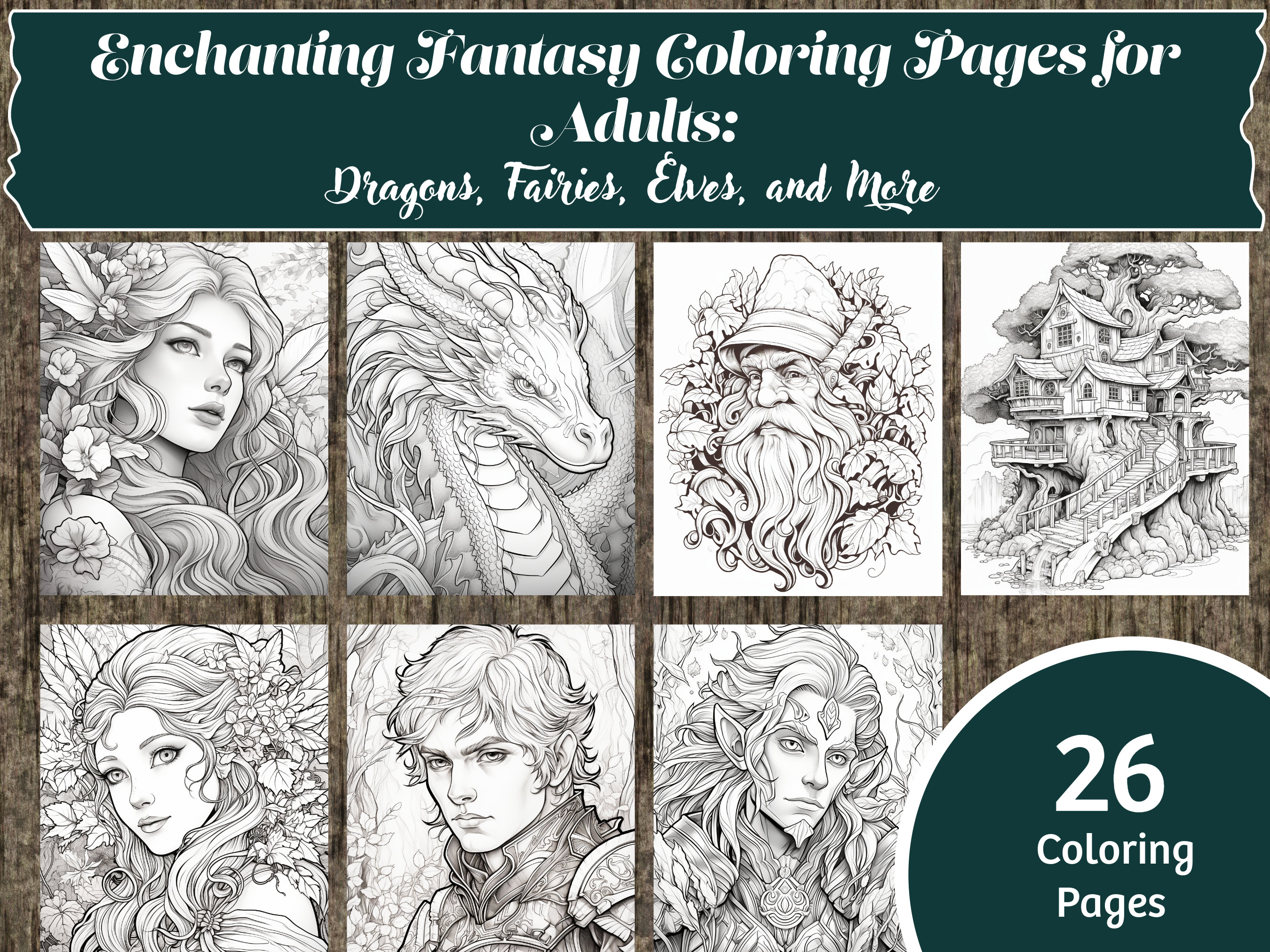 Enchanting Fantasy Coloring Pages for Adults - Dragons, Fairies, Elves