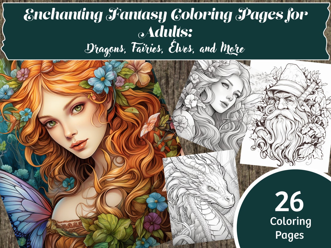 Enchanting Fantasy Coloring Pages for Adults - Dragons, Fairies, Elves