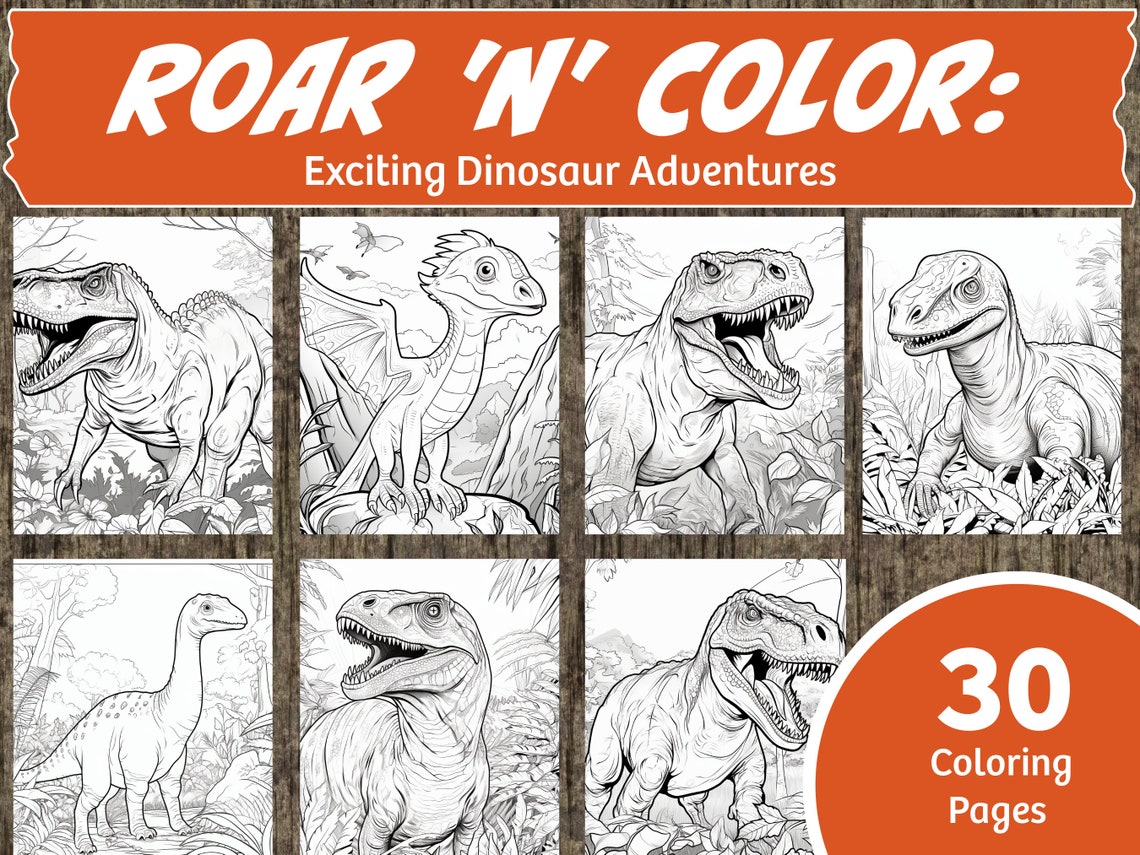 Roar N Color: Exciting Dinosaur Coloring Pages for Kids - Etsy