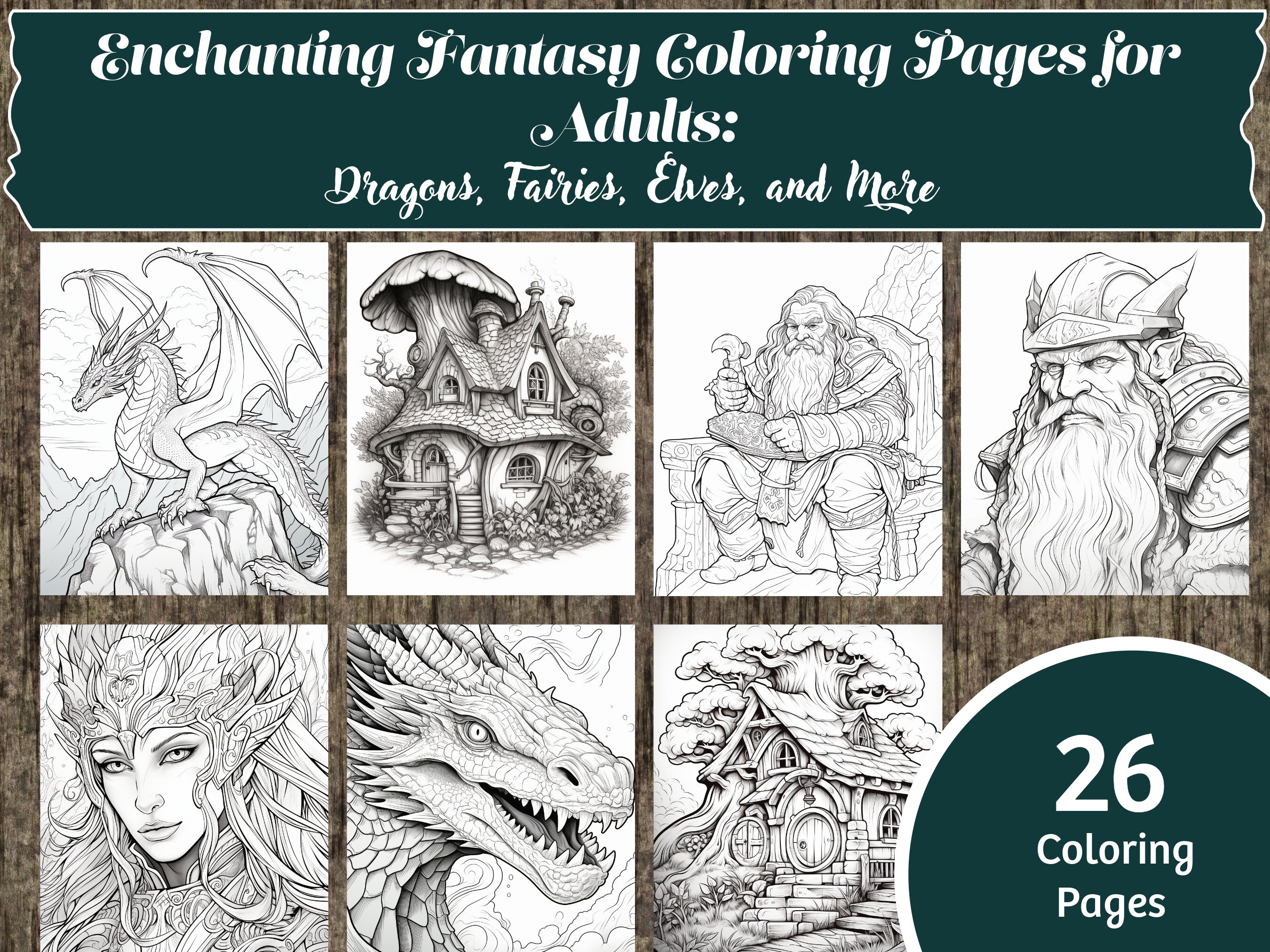 Enchanting Fantasy Coloring Pages for Adults - Dragons, Fairies, Elves