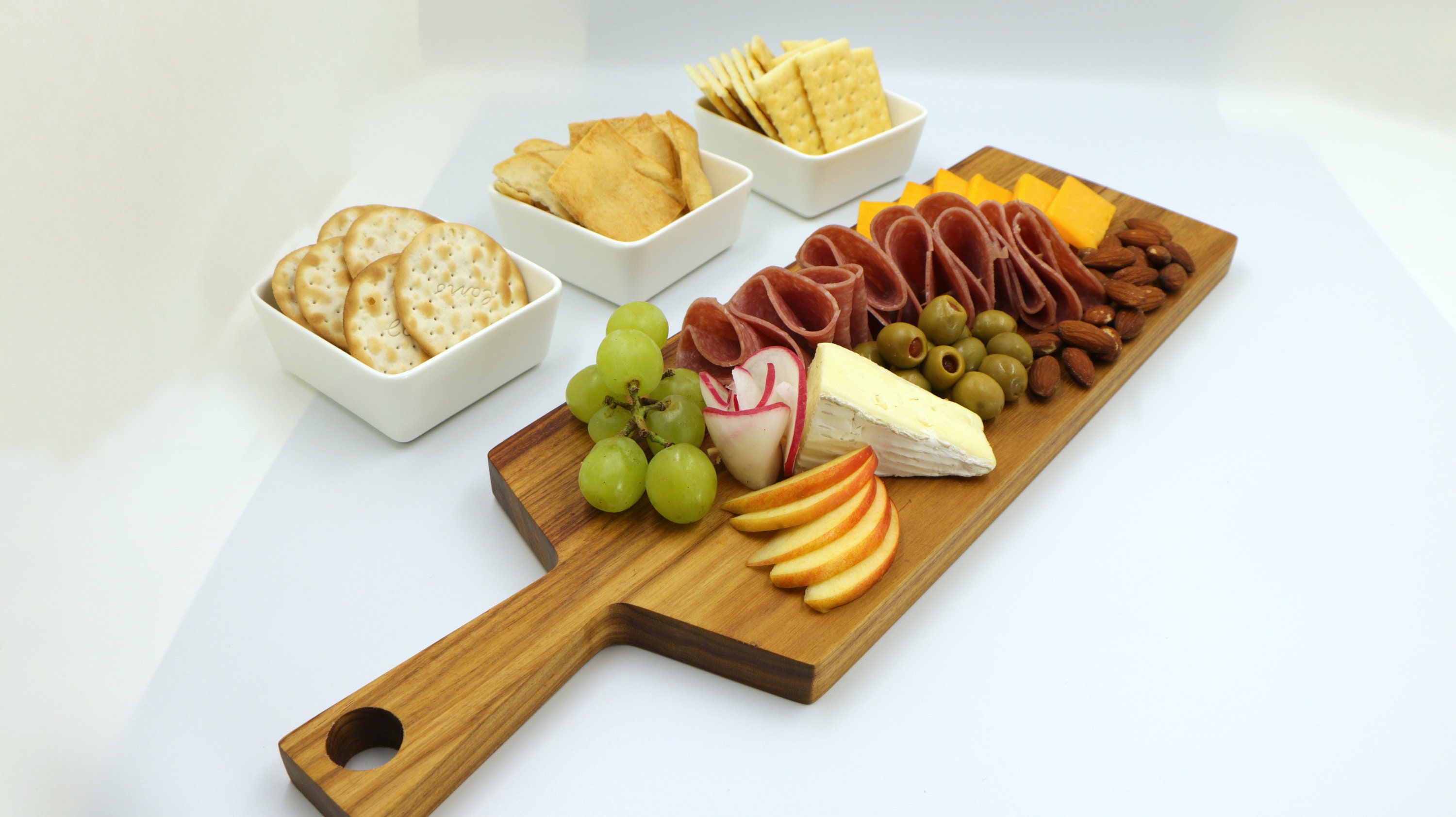 Charcuterie Board W/ 3 Ceramic Ramekins Canary Wood Cheese Etsy