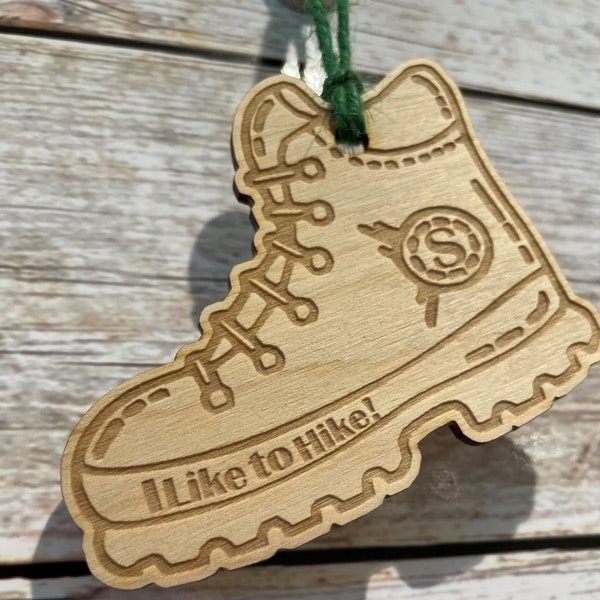 Hiking/Walking Boot Wooden Christmas Tree Decoration & Keyring - Personalised Option, Stocking Filler, Unique Gift