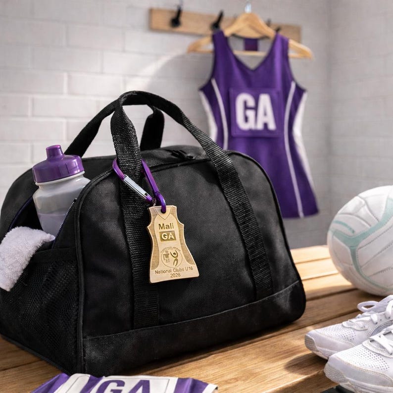 Personalised Netball Dress Keyring | Custom Engraved Plywood Bag Tag - Etsy