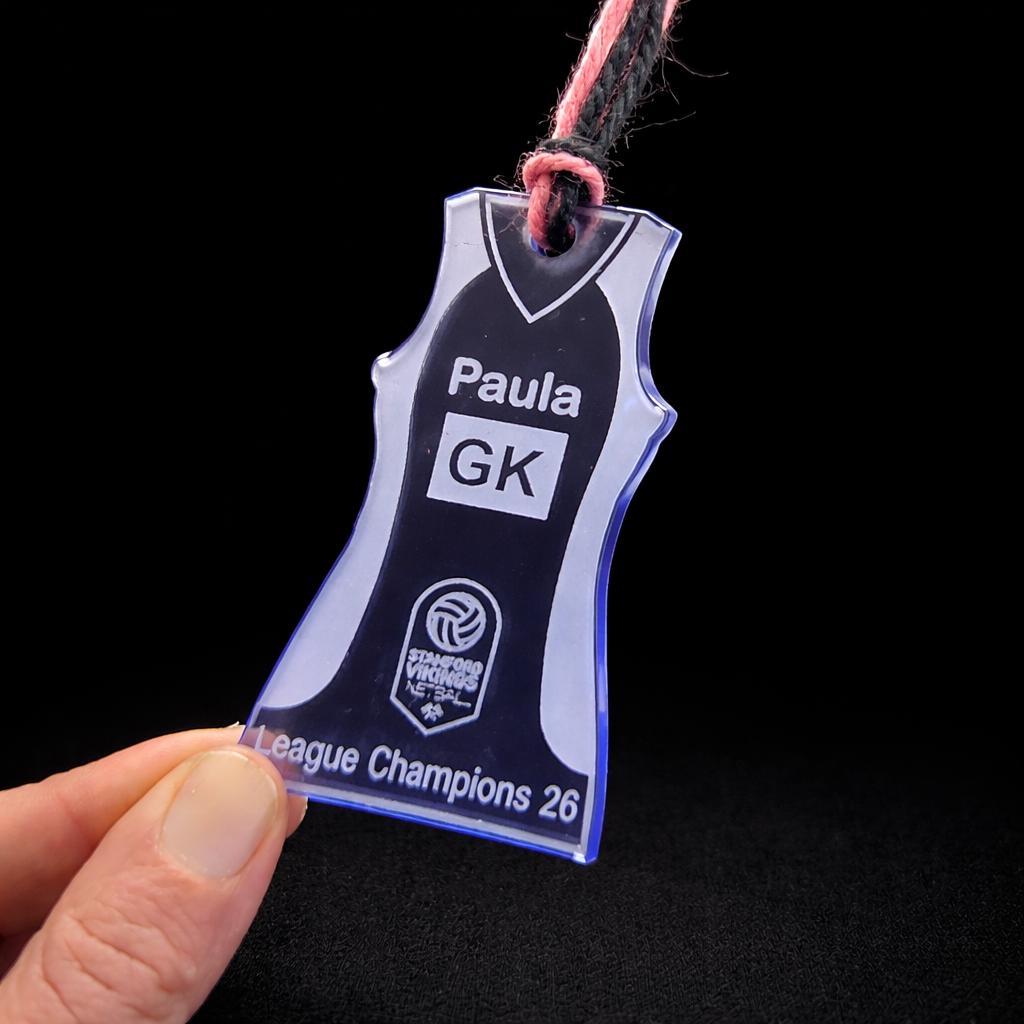 Personalised Netball Keyring – Fluorescent Blue Acrylic Dress | Custom ...