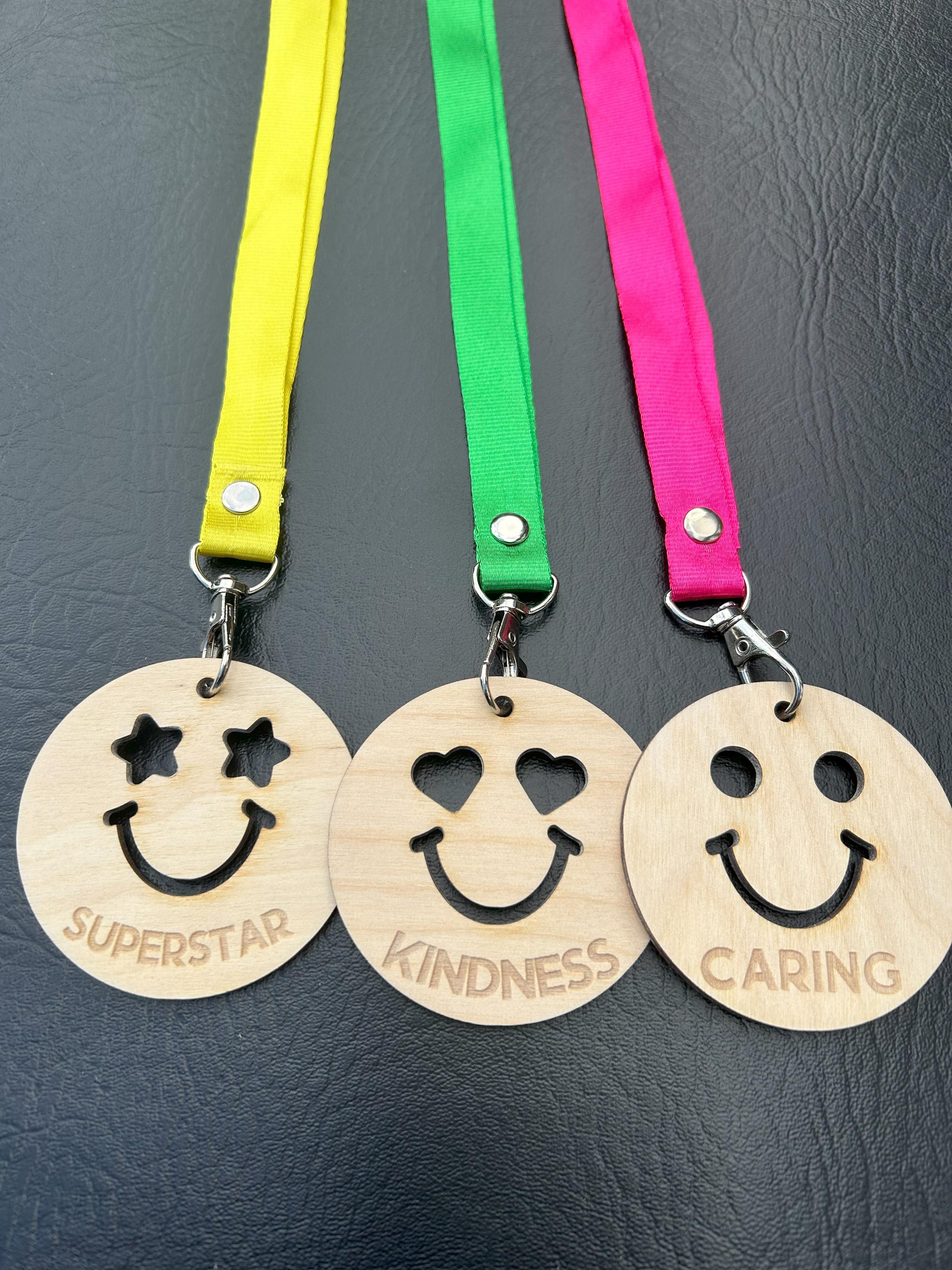Personalised Wooden Smile Medal, School Reward Badge, Star Student ...