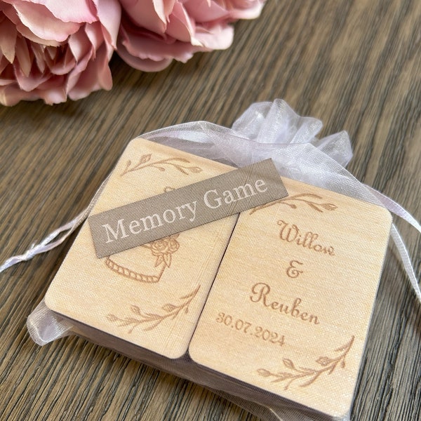 Personalised Wedding Memory Game: Wooden Favors, Floral Design