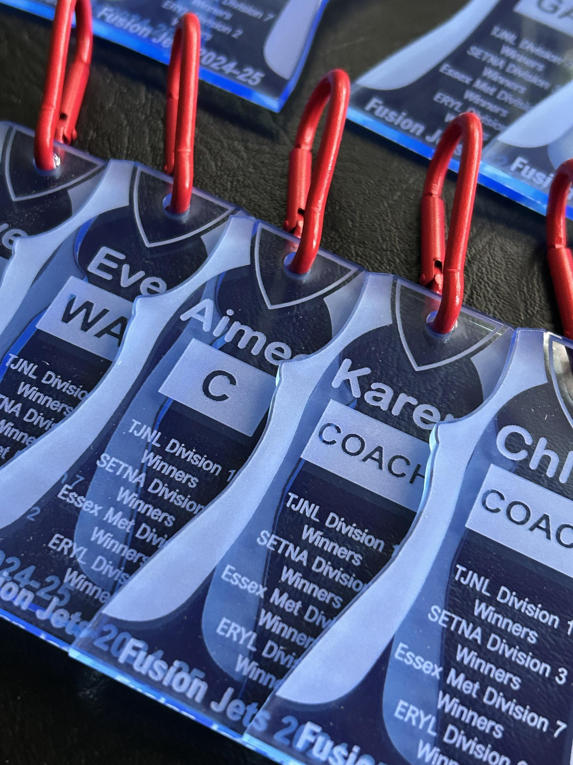 Personalised Netball Keyring – Fluorescent Blue Acrylic Dress | Custom ...