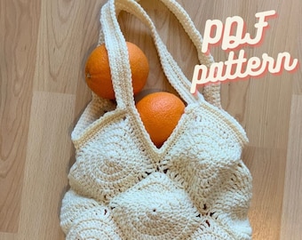 Padrão de sacola de praia de renda de verão de crochê inspirado vintage - sacola de compras quadrada da vovó - PDF - sacola de frutas multiuso - ecológica