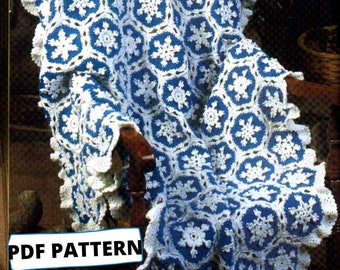 vintage Flocon de neige Afghan (Couverture de Noël) PDF Crochet Pattern (Numérique)