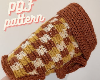 Fall Dog Checkered Sweater / Autumn Dog Patchwork Sweater / Crochet Pattern (PDF)- Digital