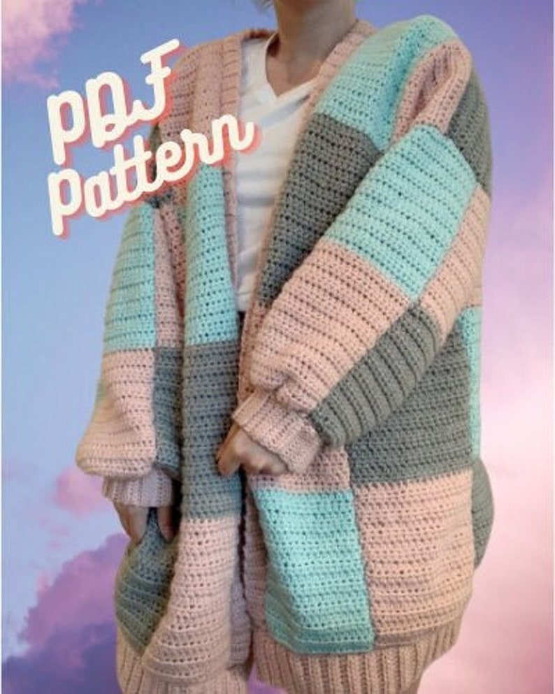 Patchwork Cardigan Cute Crochet Pattern PDF Digital, one size fits all image 1