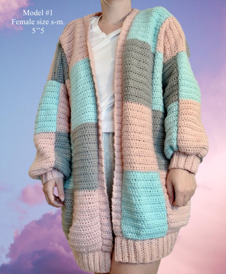 Patchwork Cardigan Cute Crochet Pattern PDF Digital, one size fits all image 2