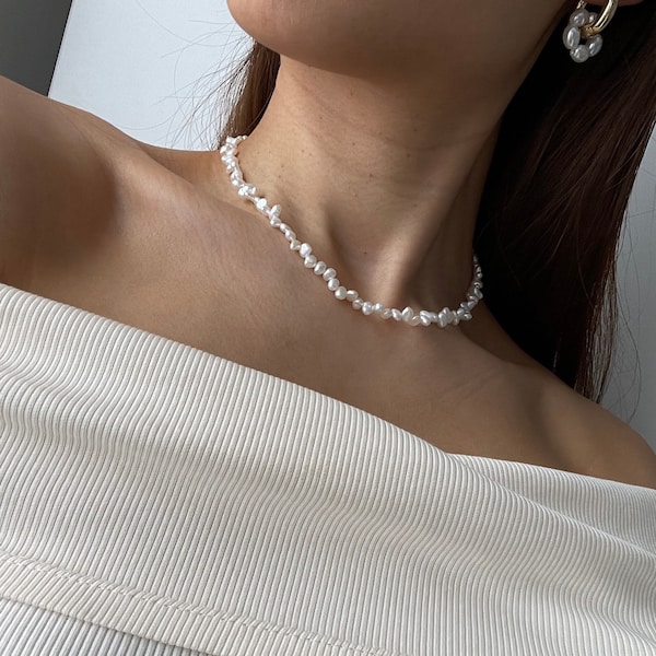 echte Perle Süßwasserperlen Perlen Kette Choker Halskette handgeknüpft boho Perlenkette gold Collier freshwaterpearl Zuchtperlen Naturperlen