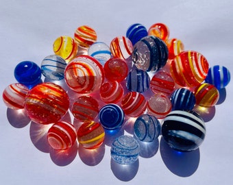 30 billes en verre soufflées à la bouche, faites à la main, bleues, colorées, jeu de billes en verre, Montessori Waldorf, maternelle, éducation des enfants