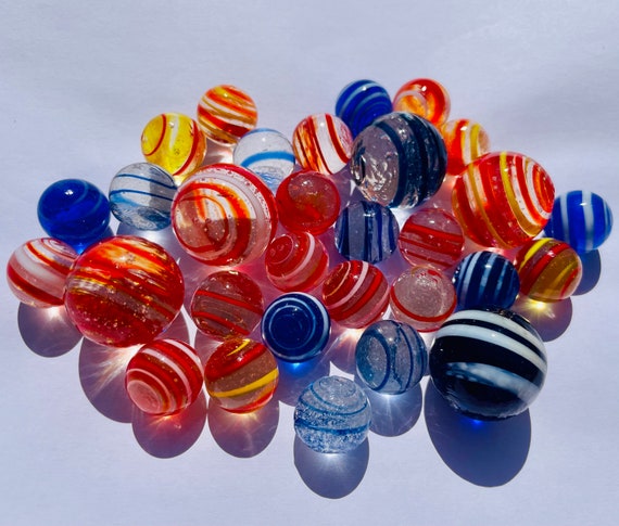 30 billes de verre soufflées à la main faites à la main bleu clair jeu de  marbre coloré boule de verre Montessori Waldorf maternelle enfants  éducatifs -  France