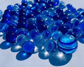 50/100 pieces 16 mm marbles + large mouth-blown handmade blue clear marble game made of glass Montessori children's game fun