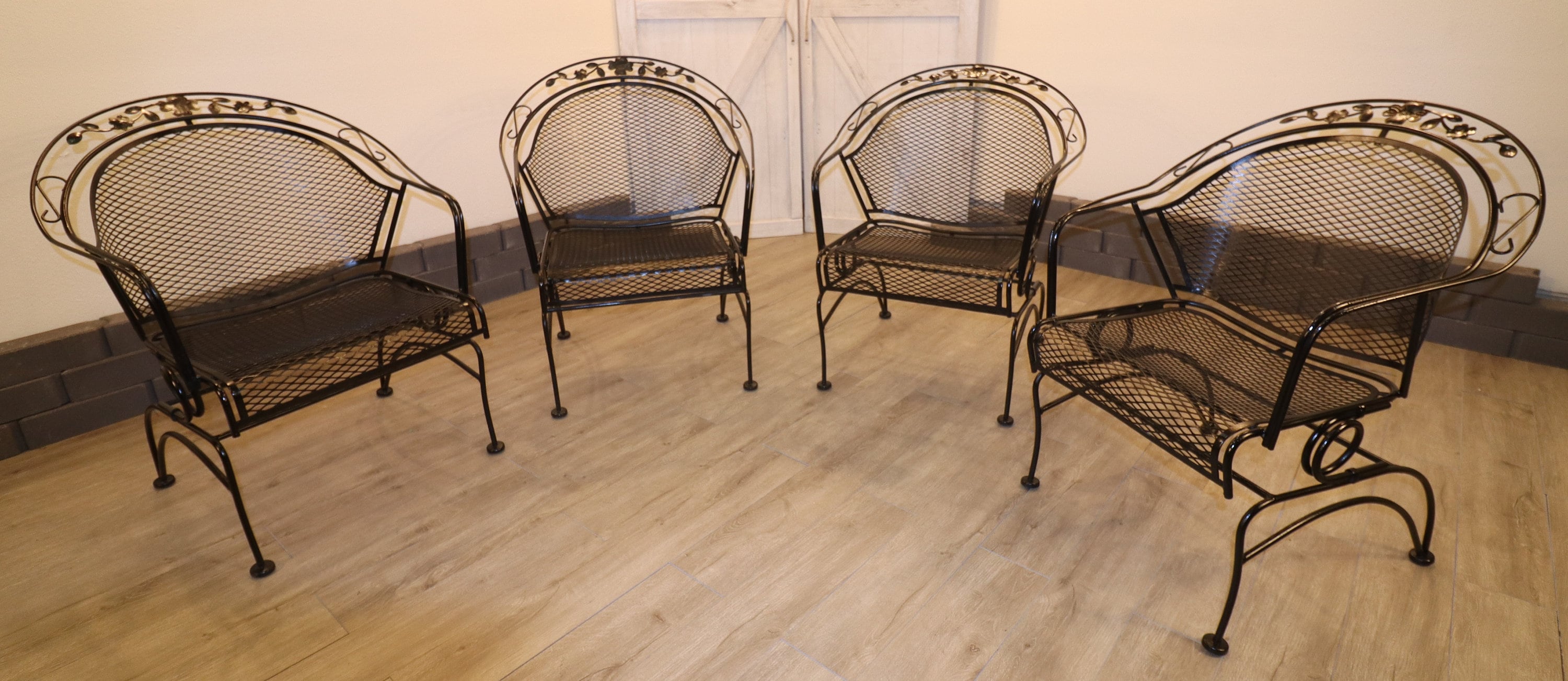 Vintage Russell Woodard peony Flower Wrought Iron Barrel Chairs Etsy