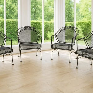 Vintage Russell Woodard &quot;Peony Flower&quot; Wrought Iron Barrel Chairs