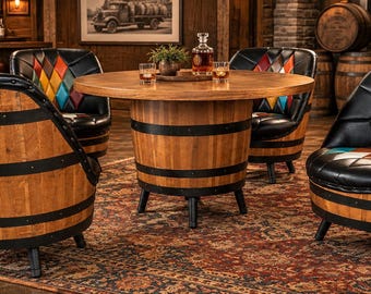1960s–1970s Brothers Furniture Kentucky Whiskey Barrel Dining Set