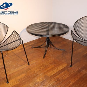 Rare John Salterini "Radar" wrought iron tri-pod chairs and table