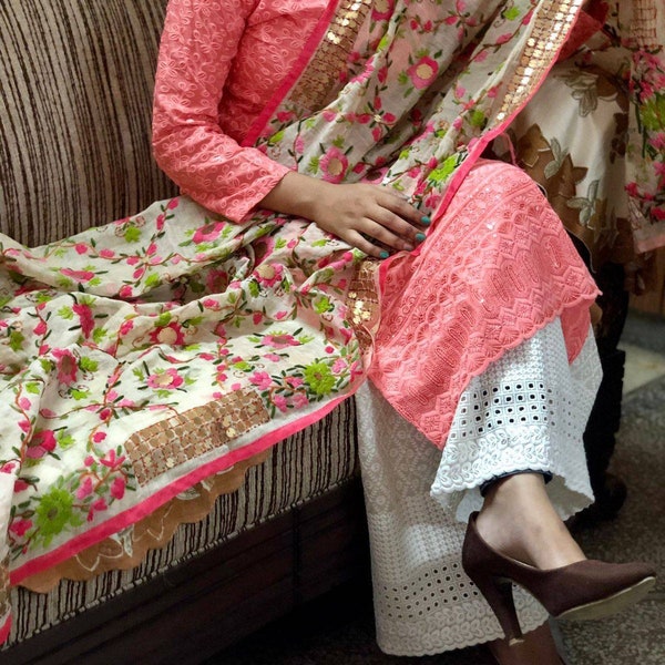 Kurti in Pure Cotton with Sequence work Kurti and beautiful hand crafted Kanta phulkari work dupatta| Pakistani suit| Indian suit