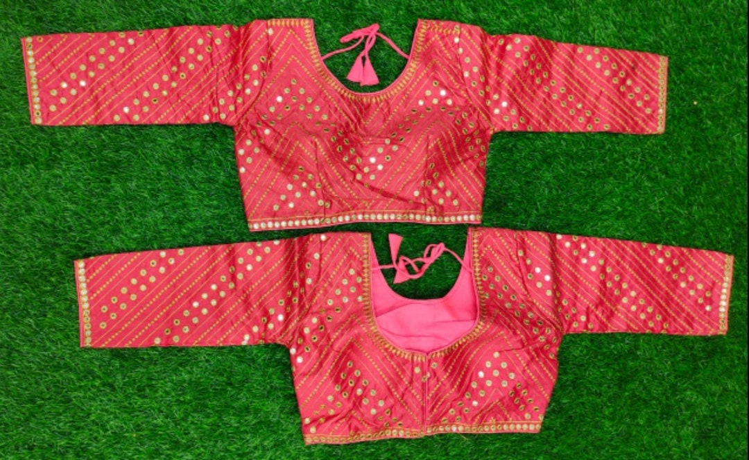 Readymade Saree Blouse With Long 3/4 Sleeve, Embroidery and Mirror Work