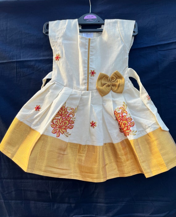Kerala Handloom Floral Embroidered Toddler Knot Frock/ Newborn Baby Girls  Dress Cradleceremony/ Traditional Onam Dress - Etsy Hong Kong