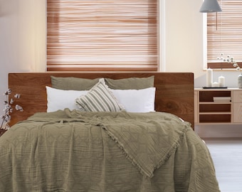 King Size Turkish Cotton Muslin Bedspread: 4-Layer Gauze Coverlet