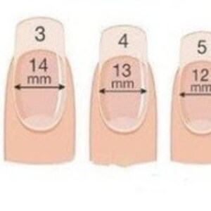 K&ouml;nnte beinhalten: Eine Tabelle mit zehn verschiedenen Nagelgr&ouml;&szlig;en, die von 0 bis 9 nummeriert sind, mit entsprechenden Ma&szlig;en in Millimetern.