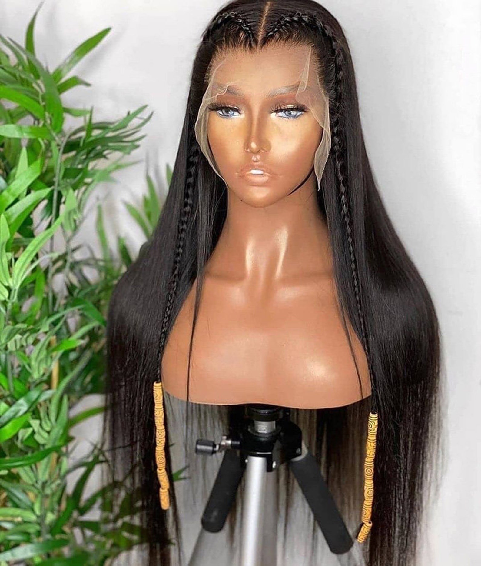 Black straight lace front wig 13x4 150 density Transparent Etsy