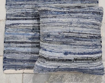 Samundra Denim Chindi Rag Rug and matching Cushion Cover