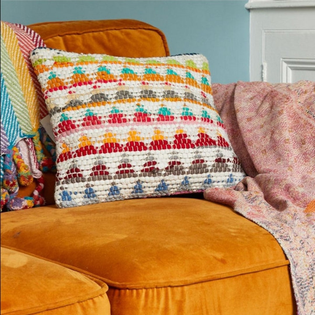 Handmade Recycled Rag Rug Cushion Cover Square 45 Cm X 45 Cm Etsy UK