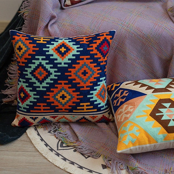 Moroccan 4 Styles Geometric Patterns Sofa Throw Pillow Wool Embroidery Cushion Covers