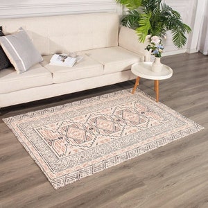 Moroccan Boho Cotton Woven Printed Geometric Rug