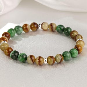 Natural Burma honey brown and green Jadeite Beads Bracelet, Grade A untreated natural jade, Chinese jade jewelry, healing gemstone bracelet