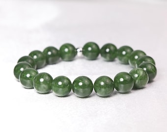 Nephrite Jade Bracelet: Deep Green Healing Stone, Sterling Silver Accent