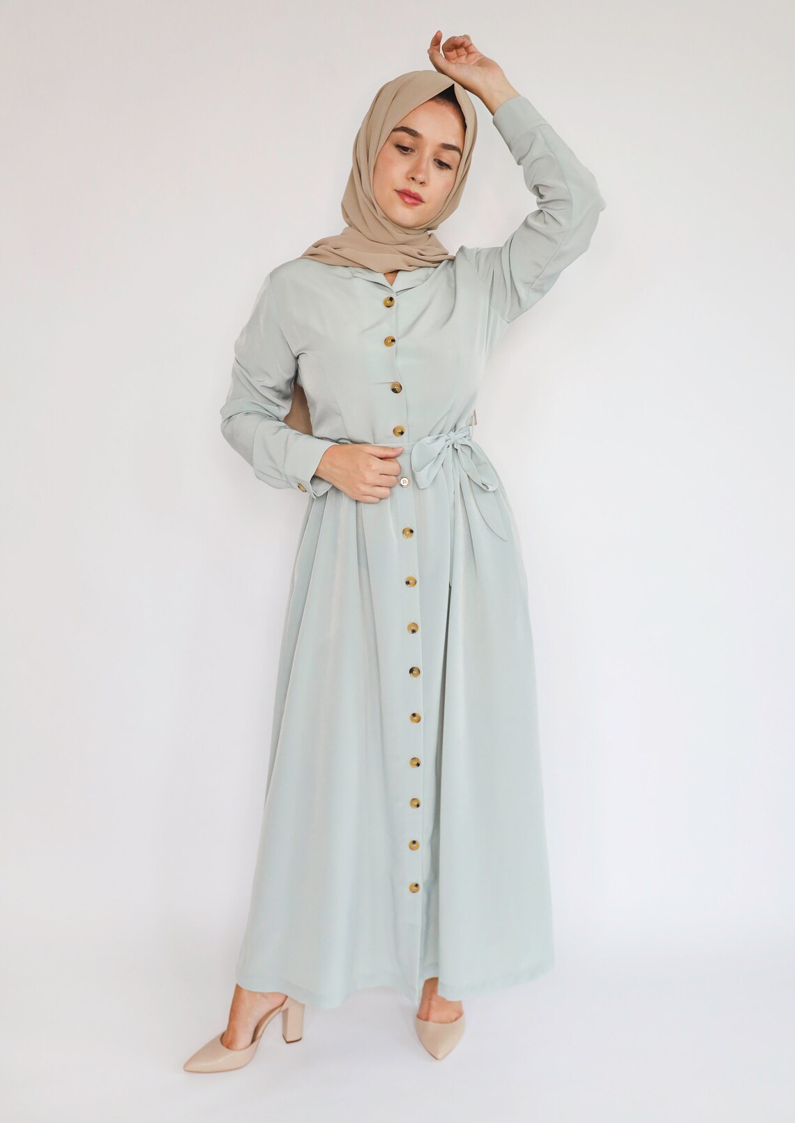 Sage Long Sleeve Tiered Maxi Dress - Etsy UK