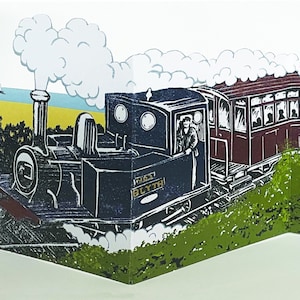 Carte découpée en accordéon pour train à vapeur Blyth - carte de voeux, train, machine à vapeur