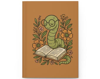 Whimsical Worm Hardcover Journal - Perfect for Writers, Students, Nature Lovers, Gifts, Floral Notebooks, Cute Journaling