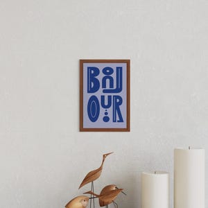 Manifesto, che dice: Bonjour, blu