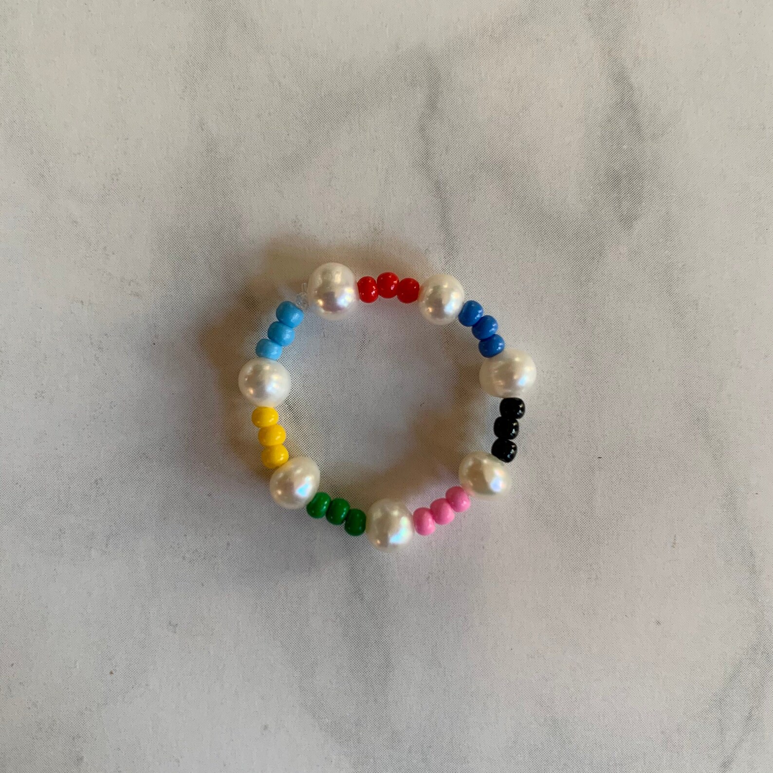 Bracelet Perle En Verre Arc‑en‑ciel – élastique Large Réglable – Nickel Sans Plomb – Neuf Avec étiquettes